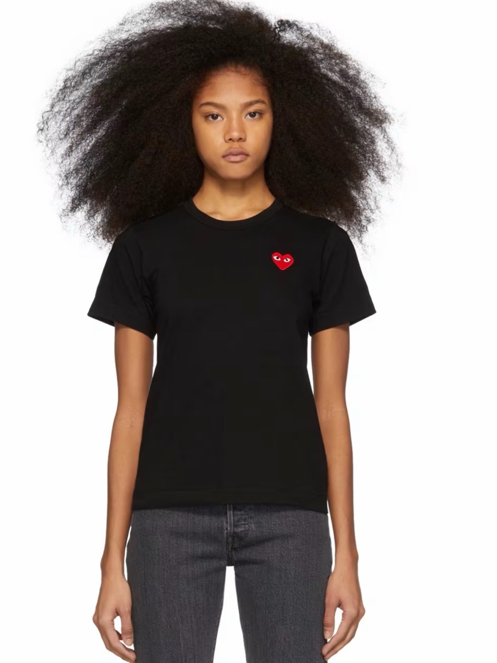 Comme des Garçons Play Black Tee with Red Heart Logo
